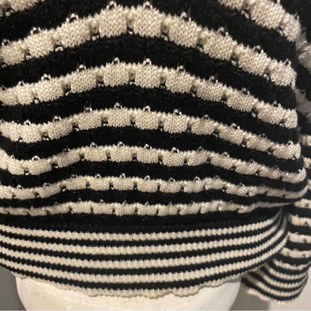 Ramy Brook Black and Cream Striped V-Neck Sweater S/Large - Picture 6 of 6